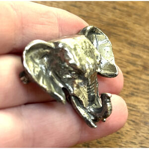 Vintage Alexander Korda Silver Lucky Elephant Head Brooch Artisan Statement Pin